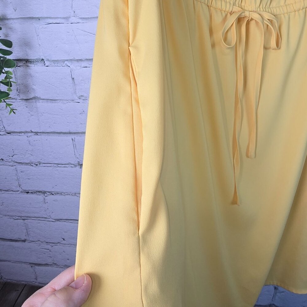 GOODTHREADS BUTTERY YELLOW COTTON KNIT SHIRT DRESS FLUTTER SLEEVE CINCH WAIST M - Picture 4 of 11